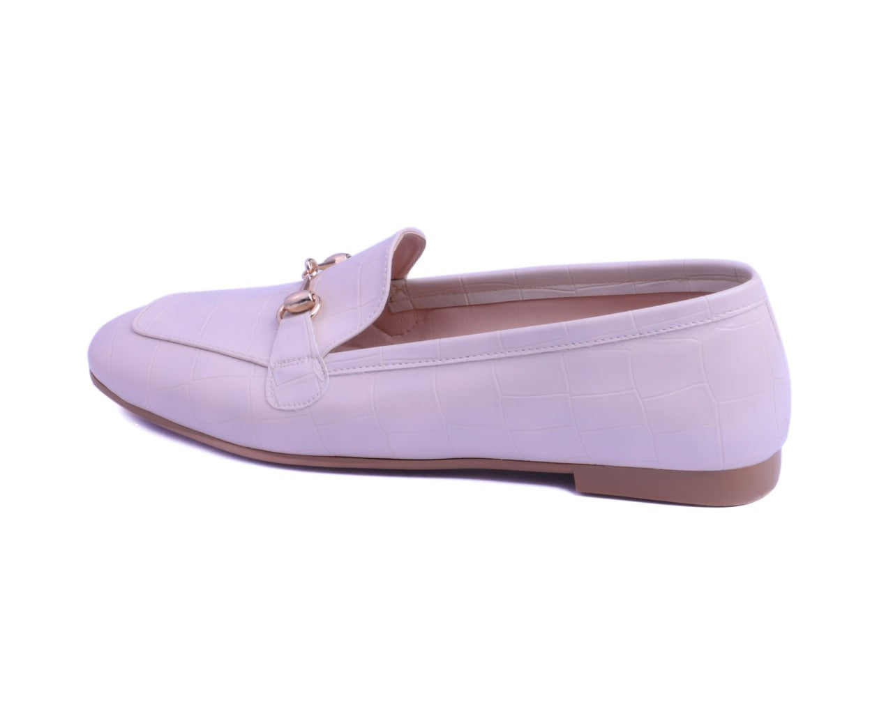 Liinia comfortable neutral-beige croc-effect flat shoes.