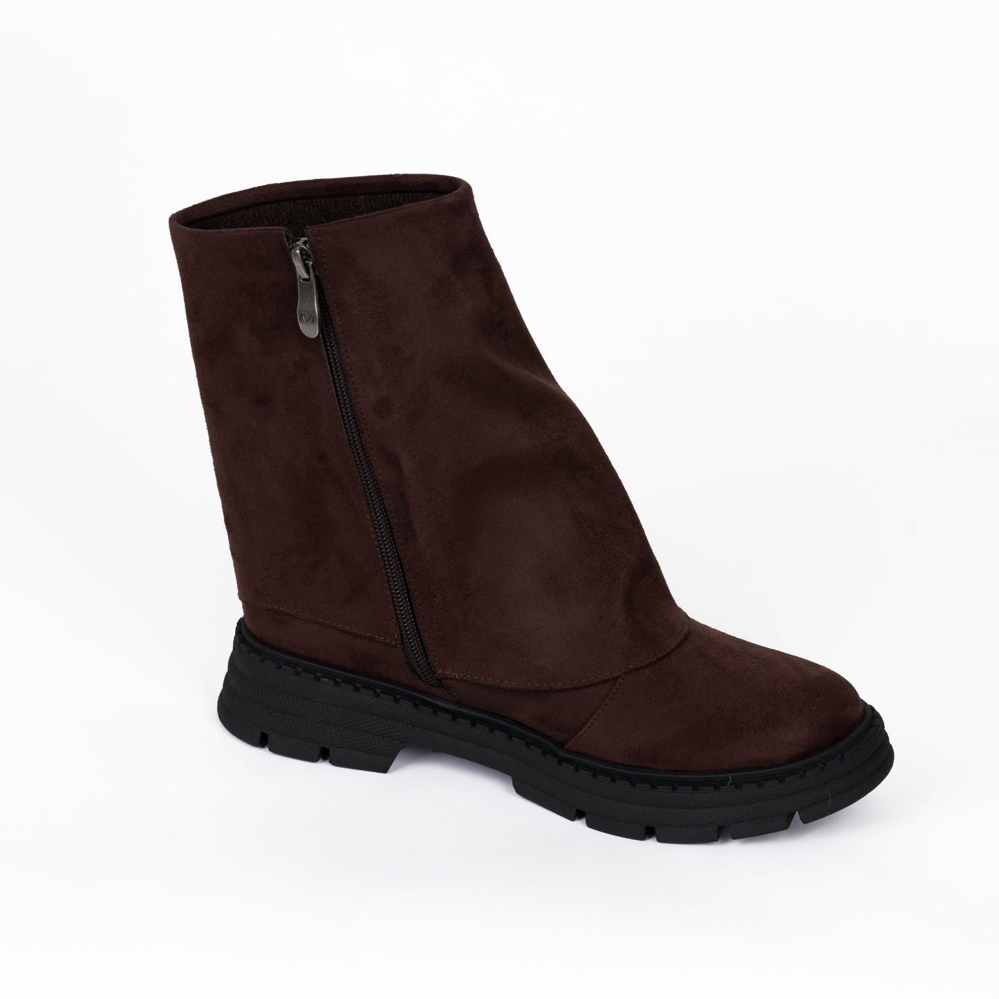Bold Step-Suede Slouchy Boot with Chunky Sole-Brown