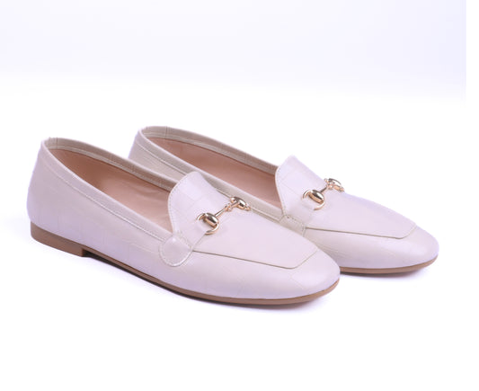 Liinia comfortable neutral-beige croc-effect flat shoes.