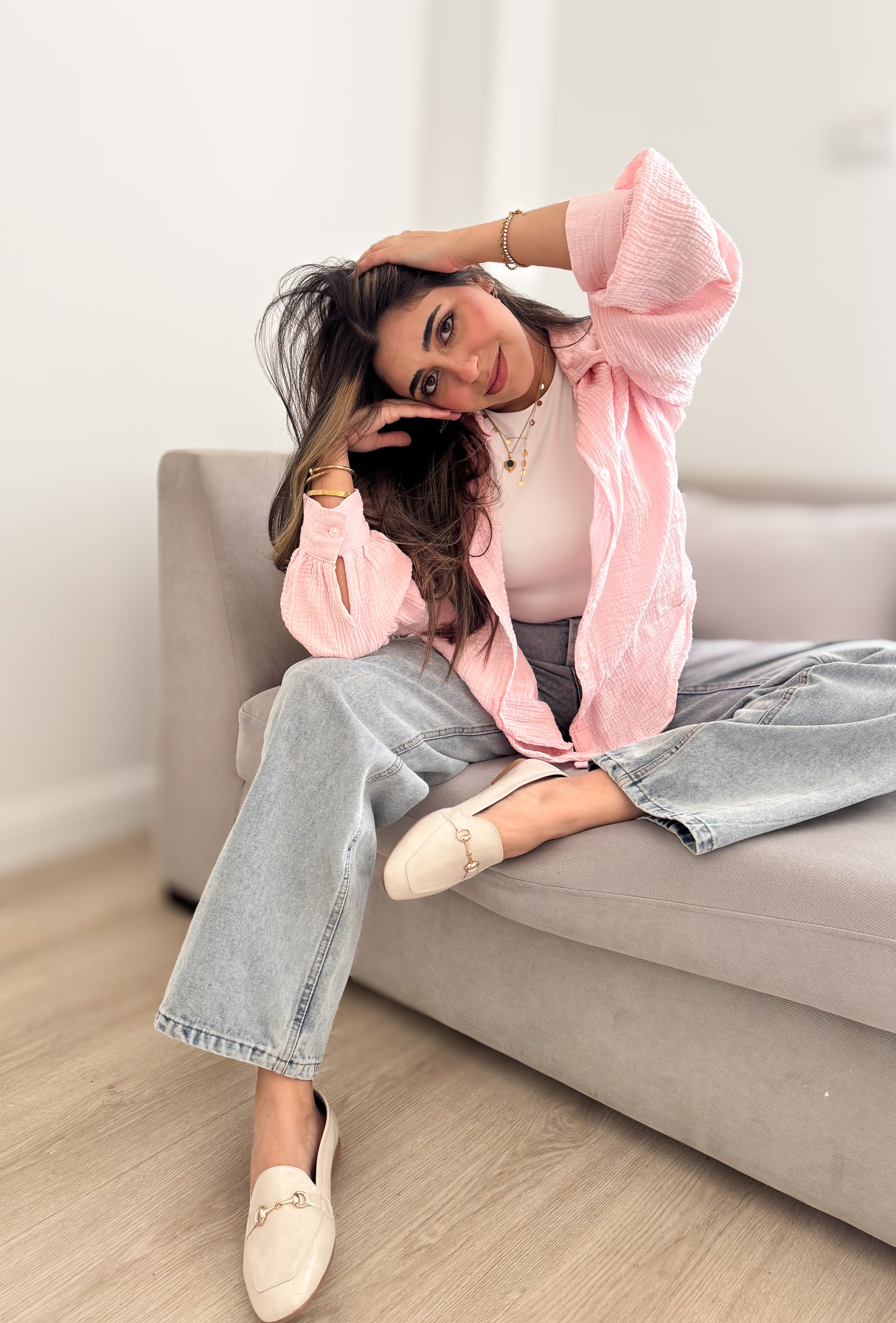 Croc-Effect Loafers-Beige