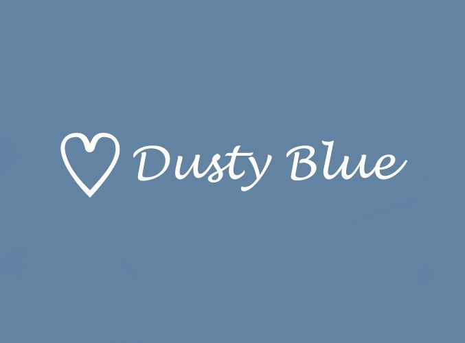 Text 'Dusty Blue' with a heart symbol on a Dusty Blue background