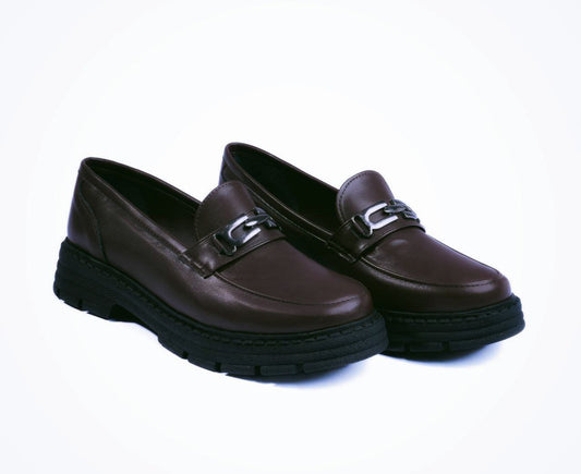 Power Walk | Leather Chunky Sole Loafers-Dark Brown