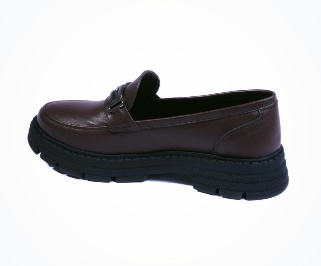Power Walk | Leather Chunky Sole Loafers-Dark Brown