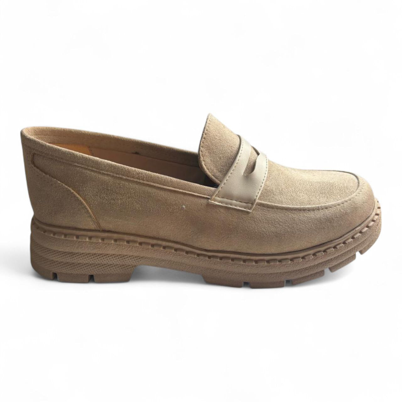 Beige loafer shoe on a white background