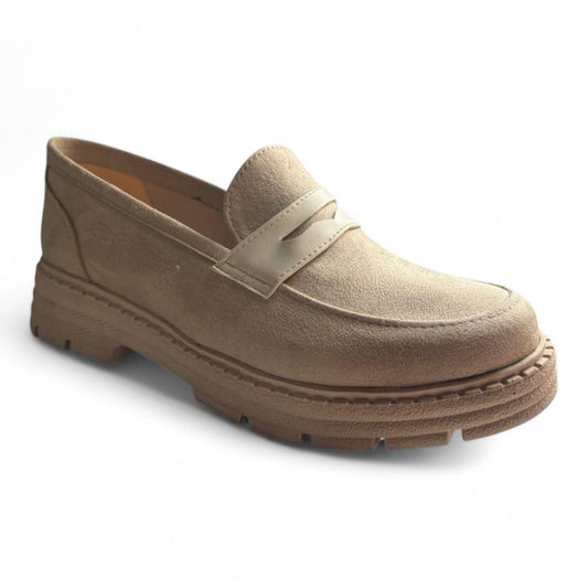 Beige loafer shoe on a white background