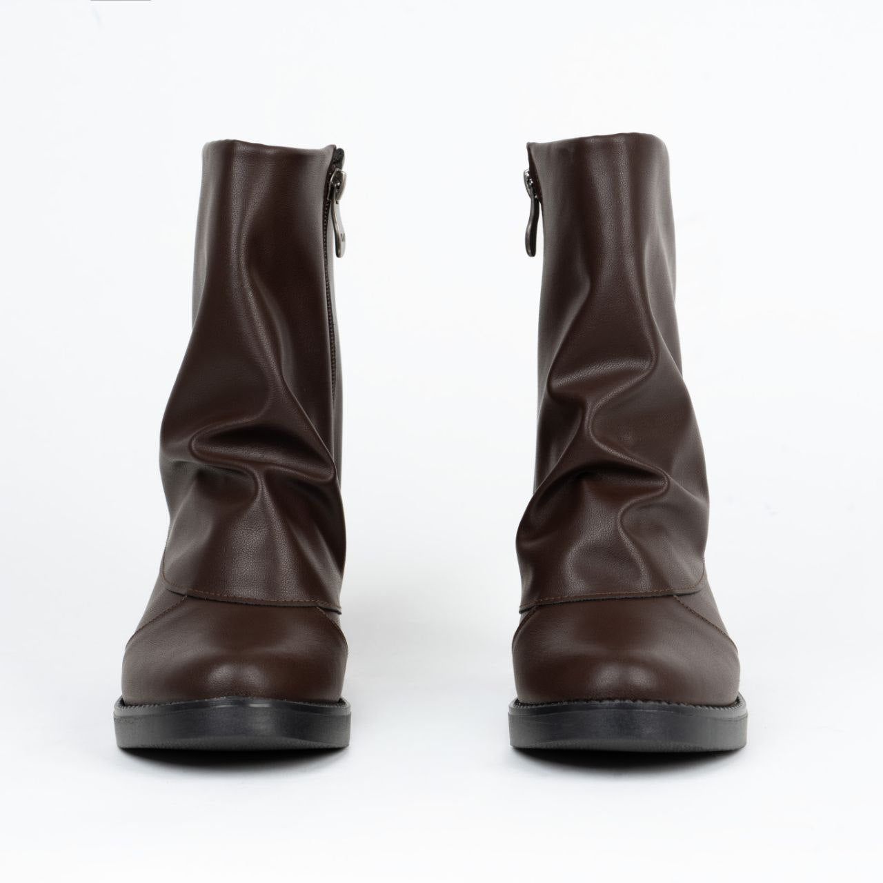 Mid-Heel  Slouchy Ankle Boot -Brown