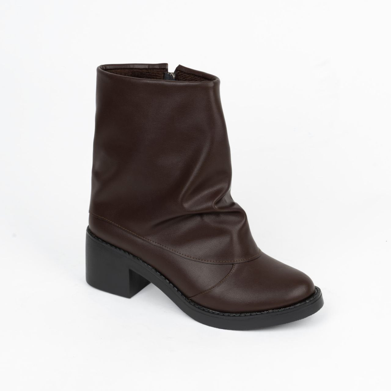 Mid-Heel  Slouchy Ankle Boot -Brown