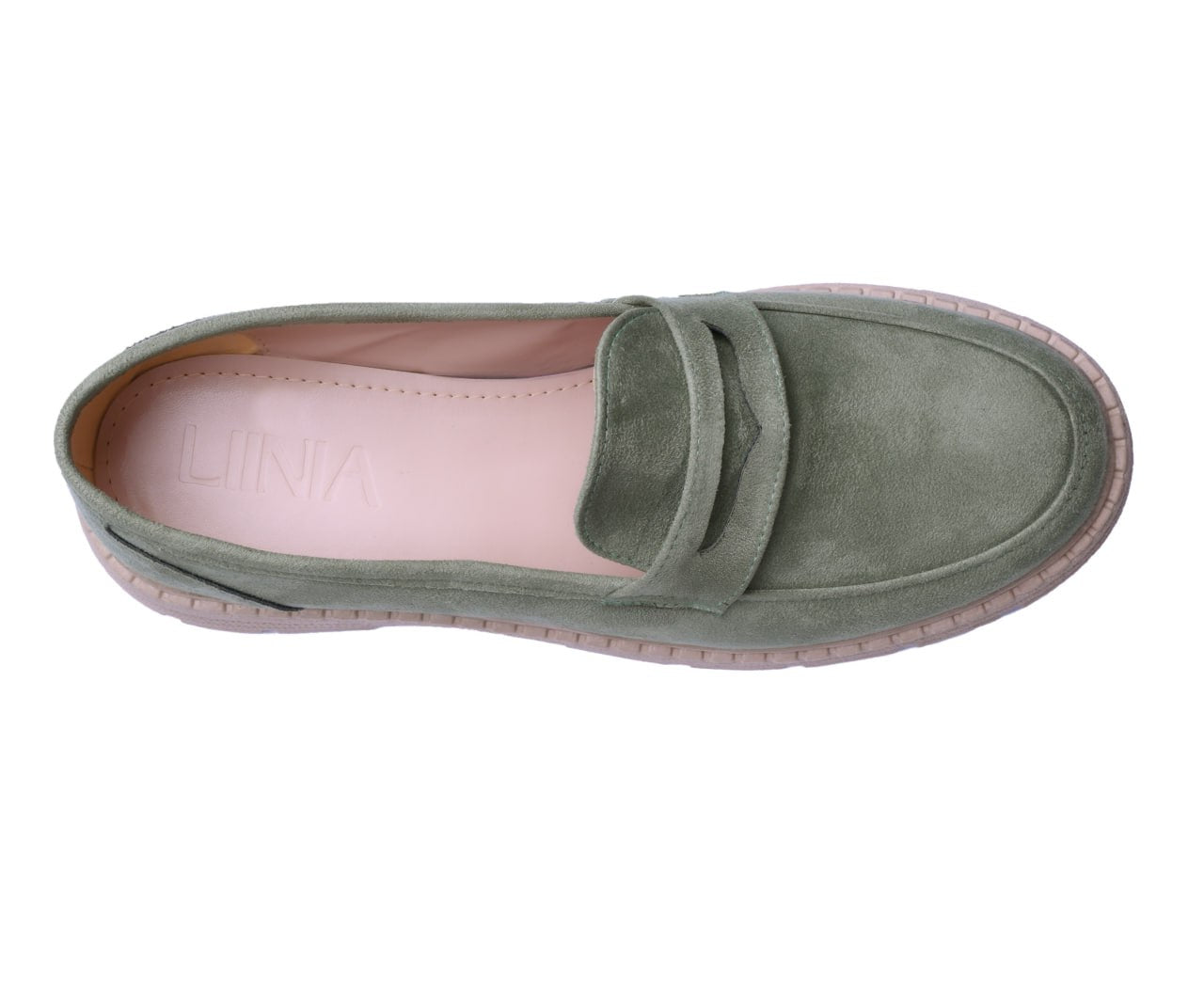 sage green suede chunky loafers