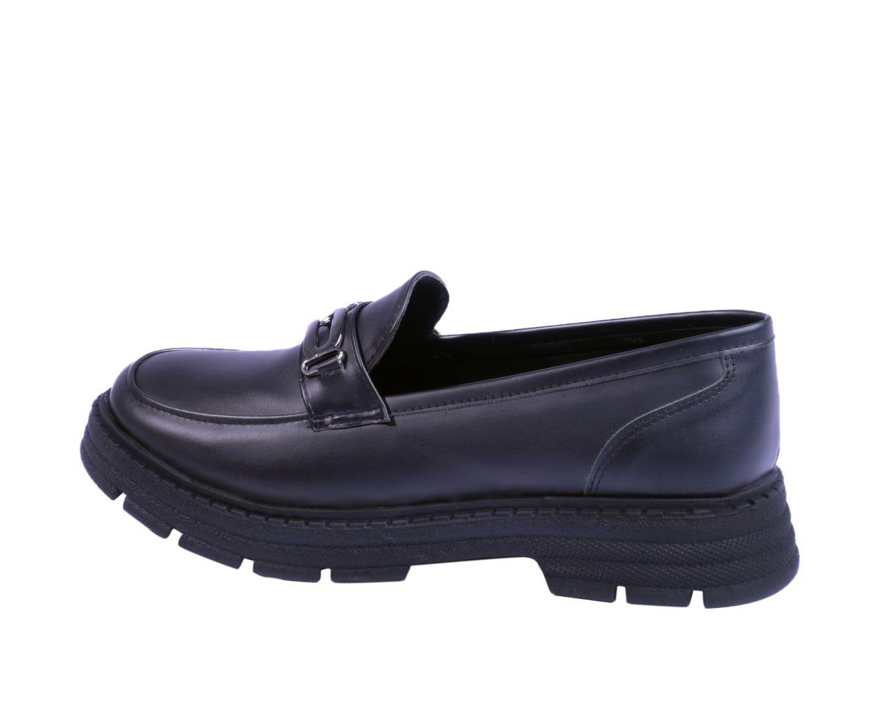 Black loafer shoe on a white background