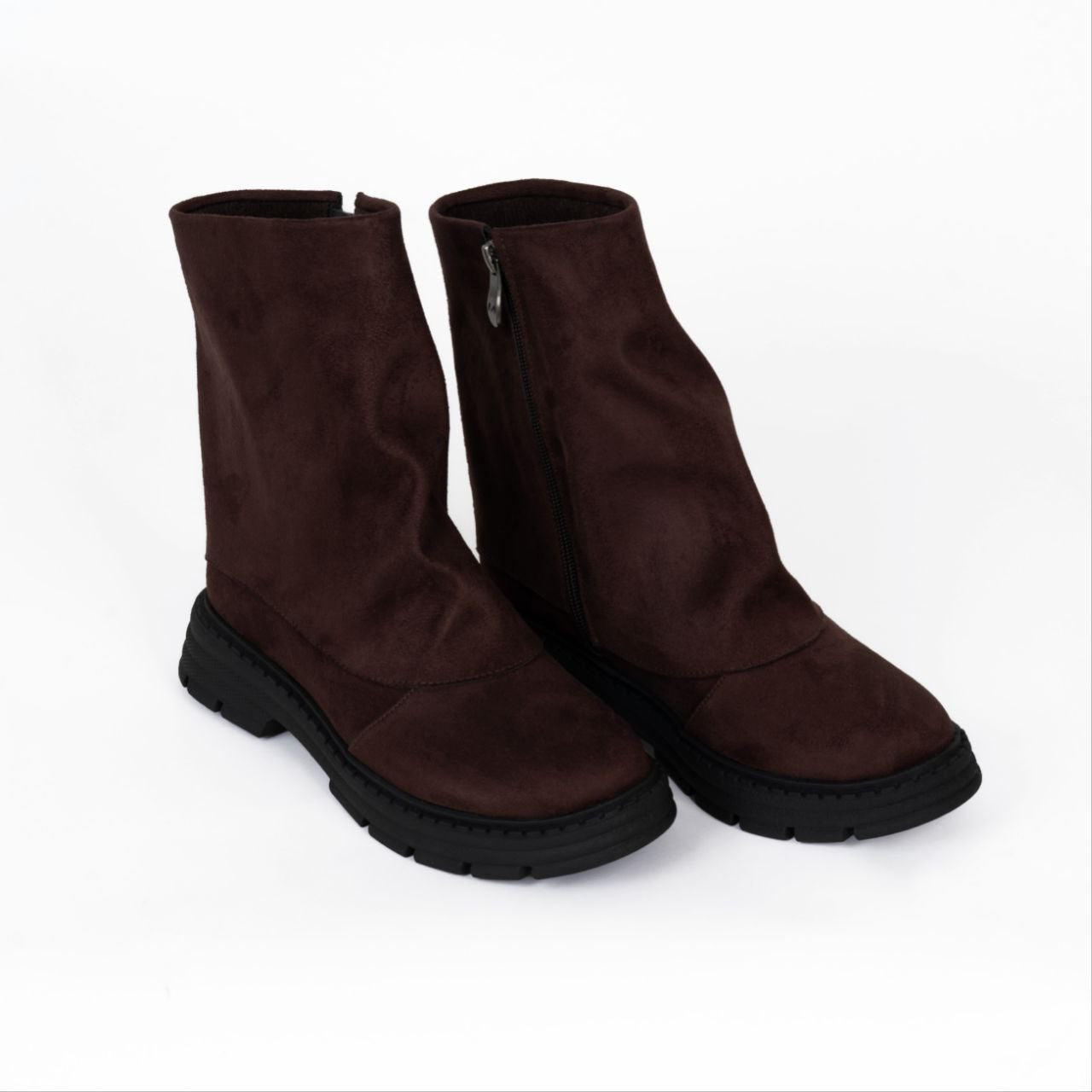 Bold Step-Suede Slouchy Boot with Chunky Sole-Brown
