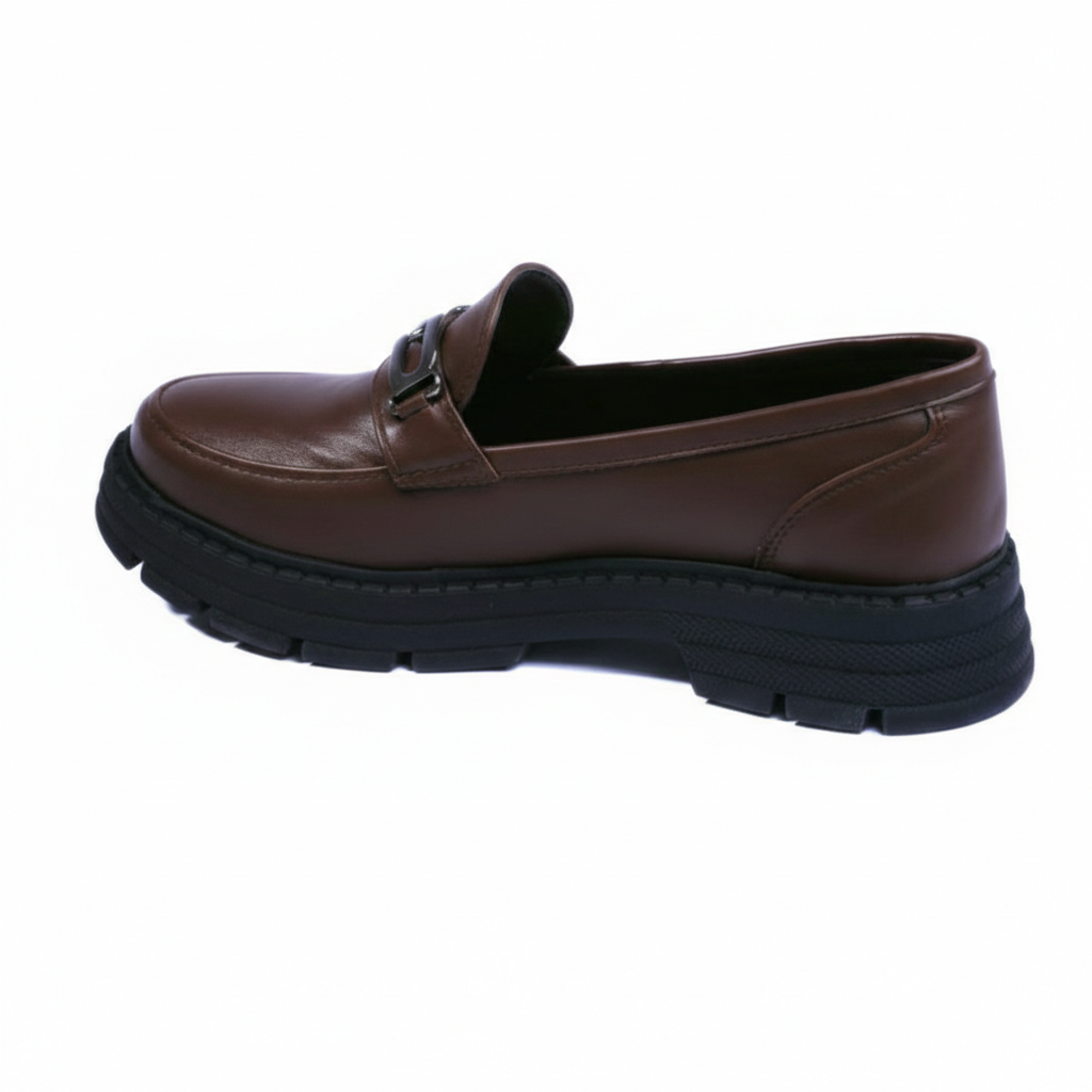 Power Walk | Leather Chunky Sole Loafer-Dark Brown