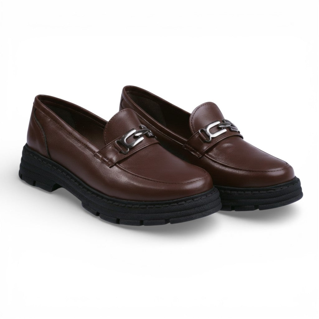 Power Walk | Leather Chunky Sole Loafer-Dark Brown